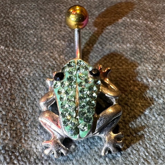 Pagoda Green Gemmed Tree Frog Belly Button Ring - Picture 8 of 15